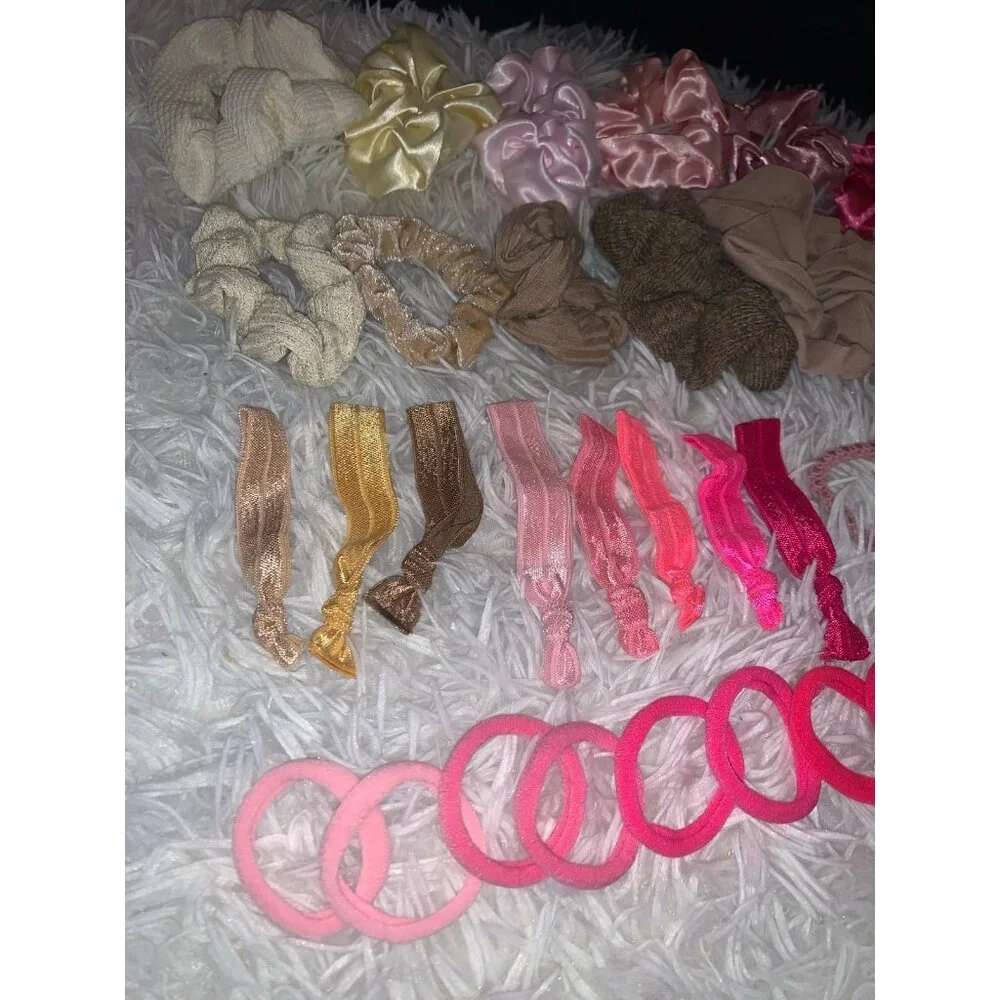 Hair Scrunchie Bundle Pink Neutral Color Variety Pack of 35